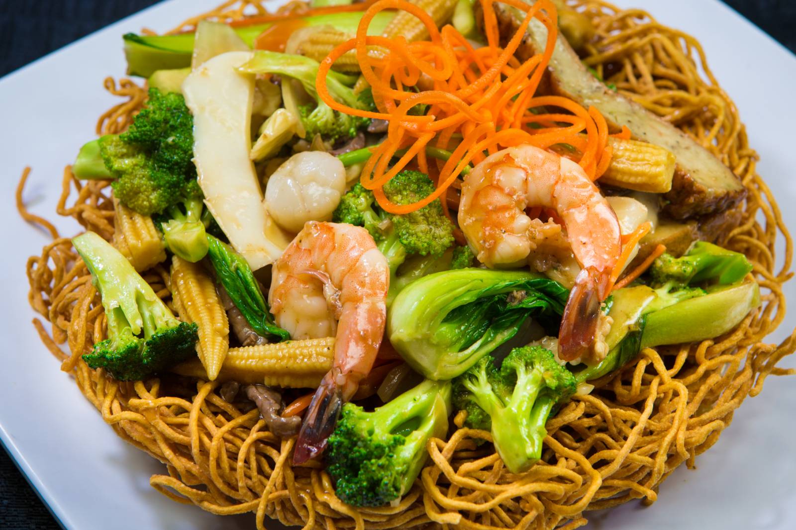 Seafood Combination w. Crispy Noodle $15.99 - Mì Xào Giòn Hải Sản